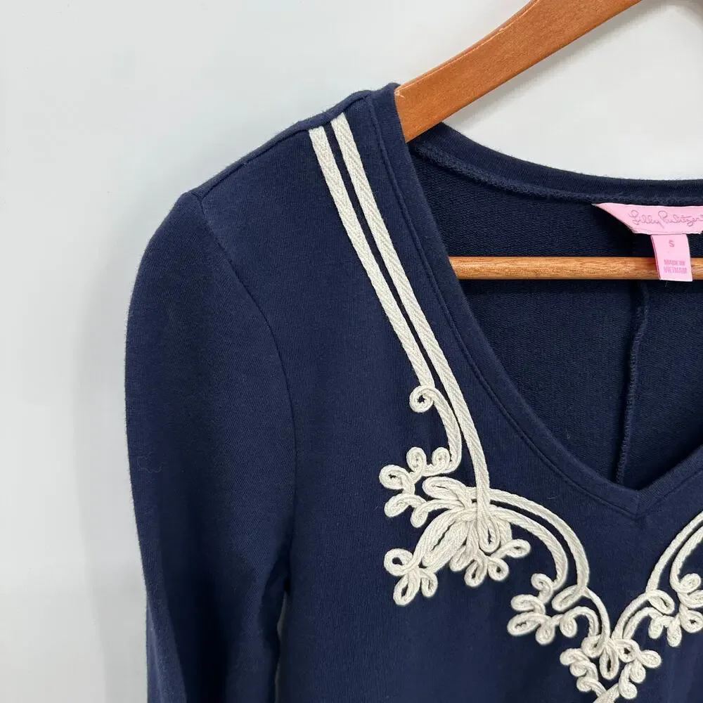 LILLY PULITZER NAVY Embroidered V-Neck Dress // S
